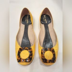Kate Spade yellow tortoiseshell faux ostrich leather ballet flats sz 6